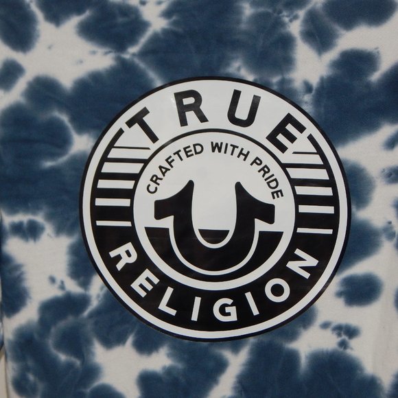 NWT MEN'S TRUE RELIGION BUDDHA TIE DYE PULLOVER HOODIE JACKET DRK BLUE WHITE - Picture 4 of 7